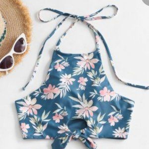 Zaful NWT Floral Halter Tie Bikini Top Small